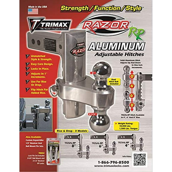 Trimax TRZ6AL-RP Razor Aluminum Adjustable Drop Hitch, Pin & Clip - 6"