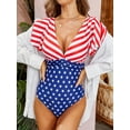 thumbnail image 1 of BEAUTYIN Maillots de Bain une Pièce pour Femmes Manches Trompette Col en V Monokini Froncé, 1 of 5