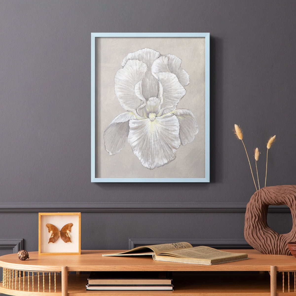White Iris II Framed Print in Blue Solid Wood 8 x 10 Framed Print