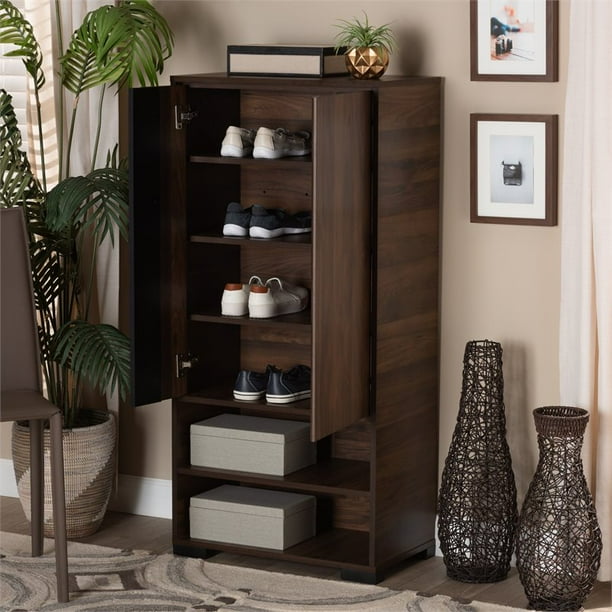 Baxton Studio Raina Brown and Black Finished Wood 2 Door Shoe Storage Cabinet