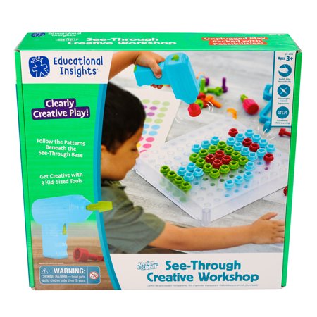 Educational Insights Design & Drill See-Through Creative Workshop Toy with Electric Drill Preschool STEM & Take Apart Building Toy Boys and Girls Ages 3 4 5+