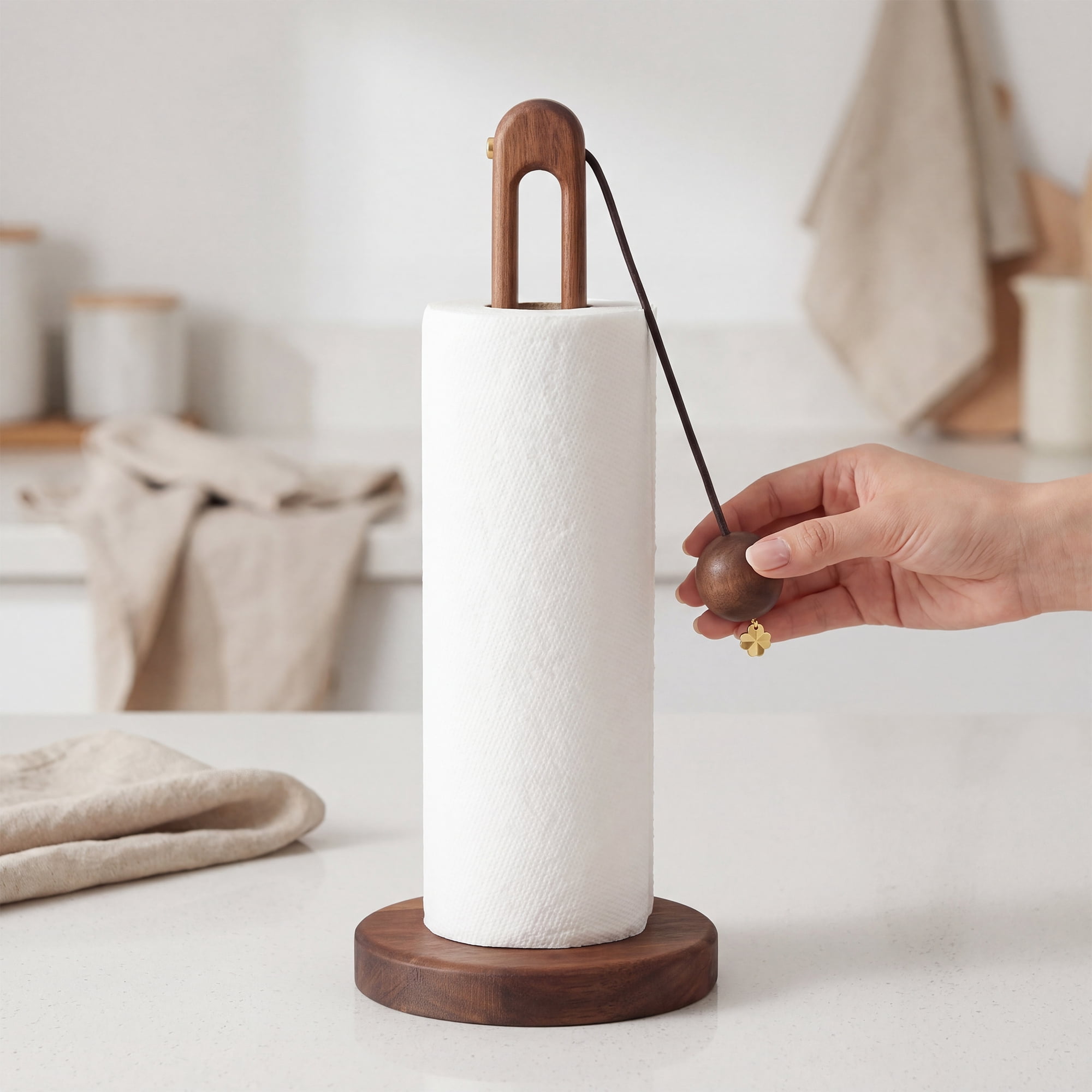 Unique Bargains Paper Towel Holder Countertop Modern Base Wood Dark brown 12.2x5.1inch
