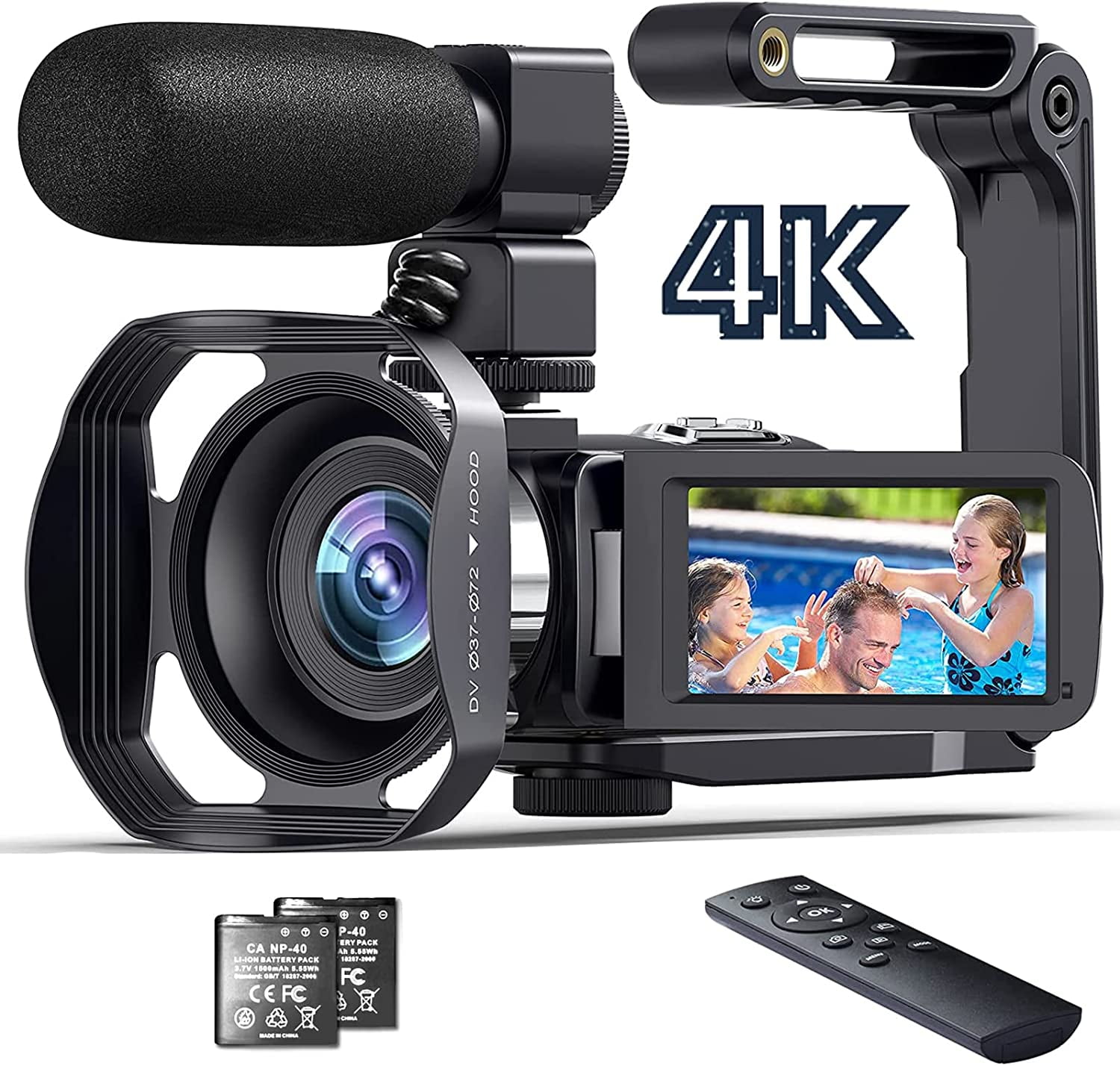 Video Camera 4K Camcorder Vlogging Camera for YouTube IR Night Vision 48MP 30FPS 3.0 Touch Screen 30X Digital Zoom Camera Recorder with Microphone Handhold Stabilizer 2.4G Remote Control 