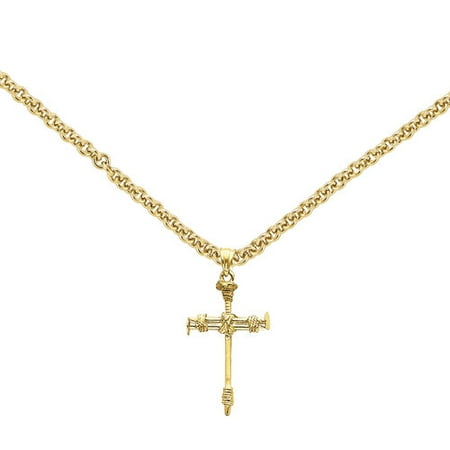 Primal Gold 14 Karat Yellow Gold Polished Nail Cross Pendant with 18-inch Cable Chain