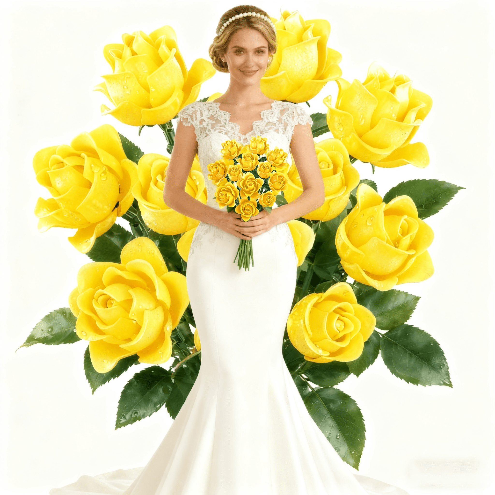 BrickPhos-Yellow Rose Flower Bouquet Building Set Toys ,Mothers Halloween Christmas Valentine's Day Gifts for Her  (585pcs)