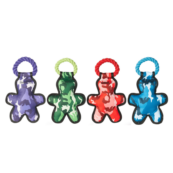 Multipet Camouflage Tug 'o Man Dog Toy with Cotton Rope & Squeaker for Tough Chewers, Green
