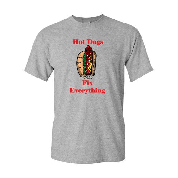 Hot Dogs Fix Everything Adult DT T-Shirts Tee
