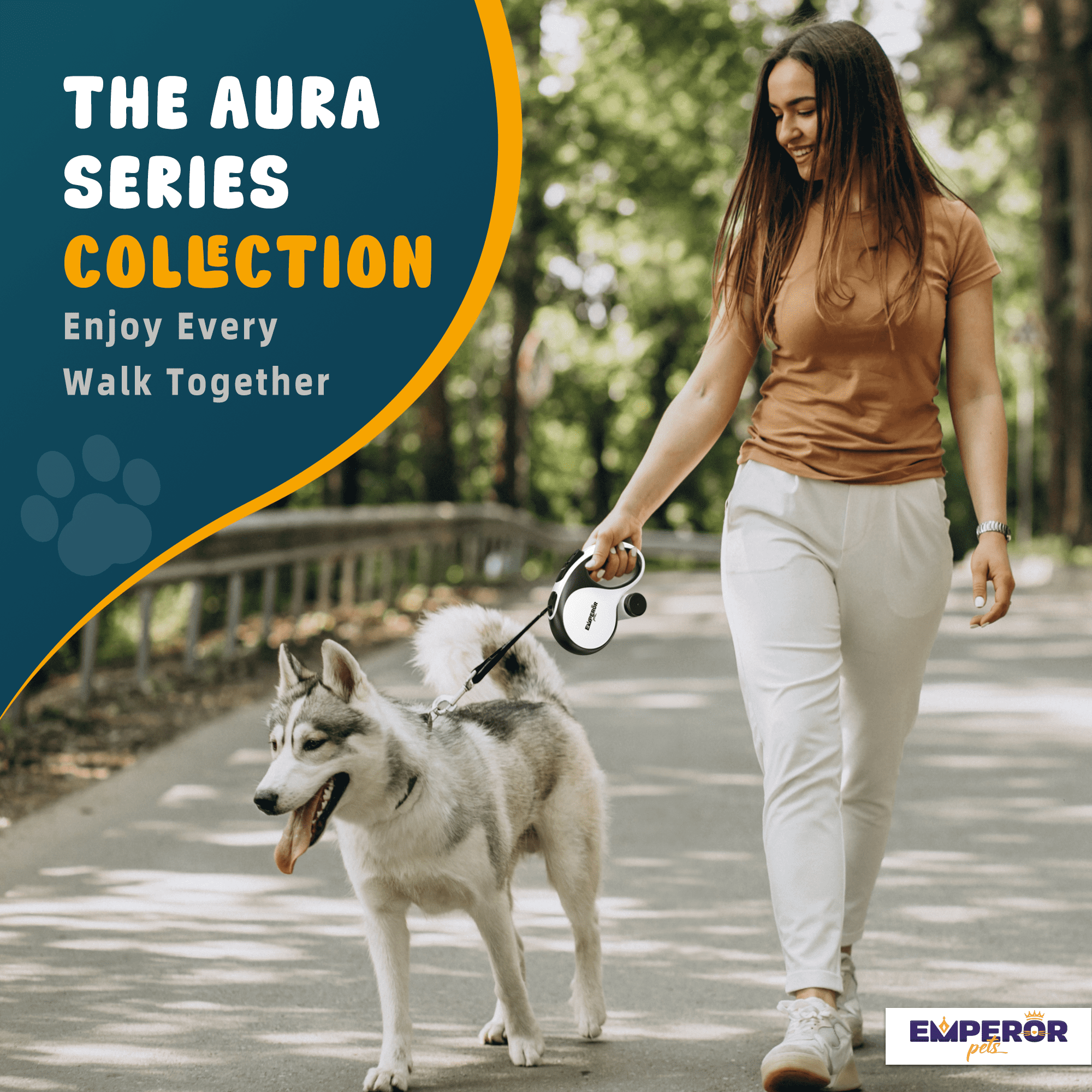 Emperor Pets 16 ft Retractable Dog Leash Large Dogs, White - Up to 110 lbs, Heavy Duty Dog Leash Retractable 16 ft, Aura Series – BW16
