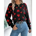 thumbnail image 2 of Heart Sweaters for Women Valentine's Day Casual Loose Lightweight Crewneck Sweater Lantern Sleeve Pullover Tops Shermie, 2 of 6