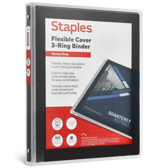Staples Heavy Duty 1/2" 3-Ring Flexible Poly Binder Black (ST62606)
