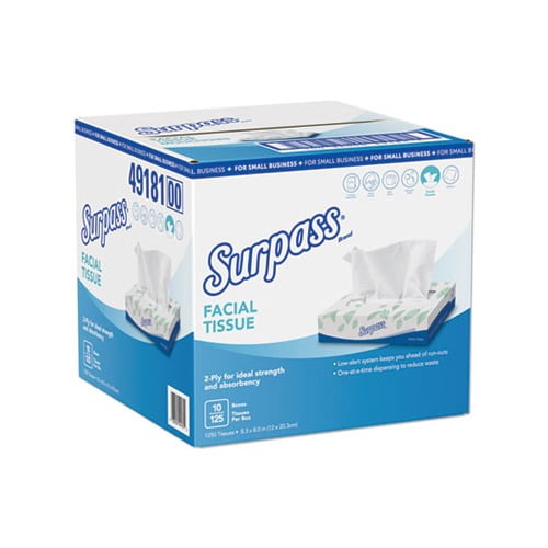 Facial Tissue 2-Ply, White, Flat Box, 125/Box, 10 Boxes/Carton