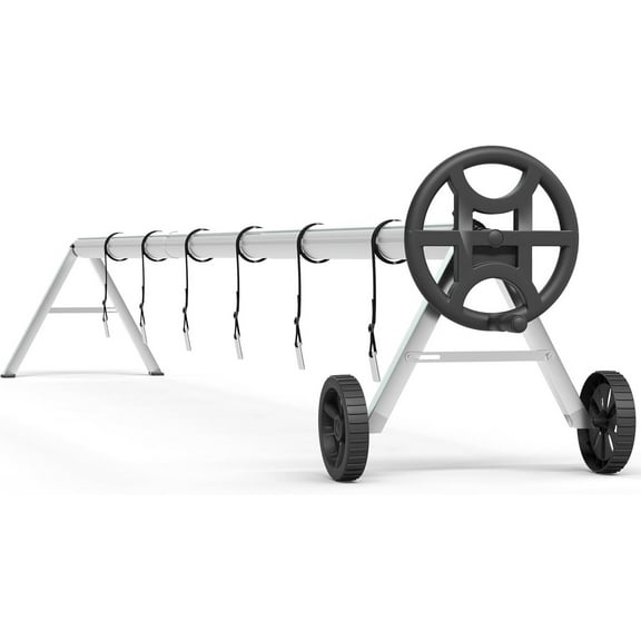 Towallmark 21 Ft Aluminum Pool Cover Reel System, Heavy Duty Solar Cover Reel With Hand Crank, 6 Straps & Clips, Rust Proof Wheels, Fits Inground Rectangular Kidney Oyster Pools