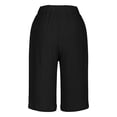 thumbnail image 6 of KDDYLITQ Long Shorts for Women Side Slit Drawstring Joggers Elastic High Waisted Cotton Linen Boho Sweat Pants Knee Length Button Causal Comfy Pants with Pockets Black M, 6 of 7