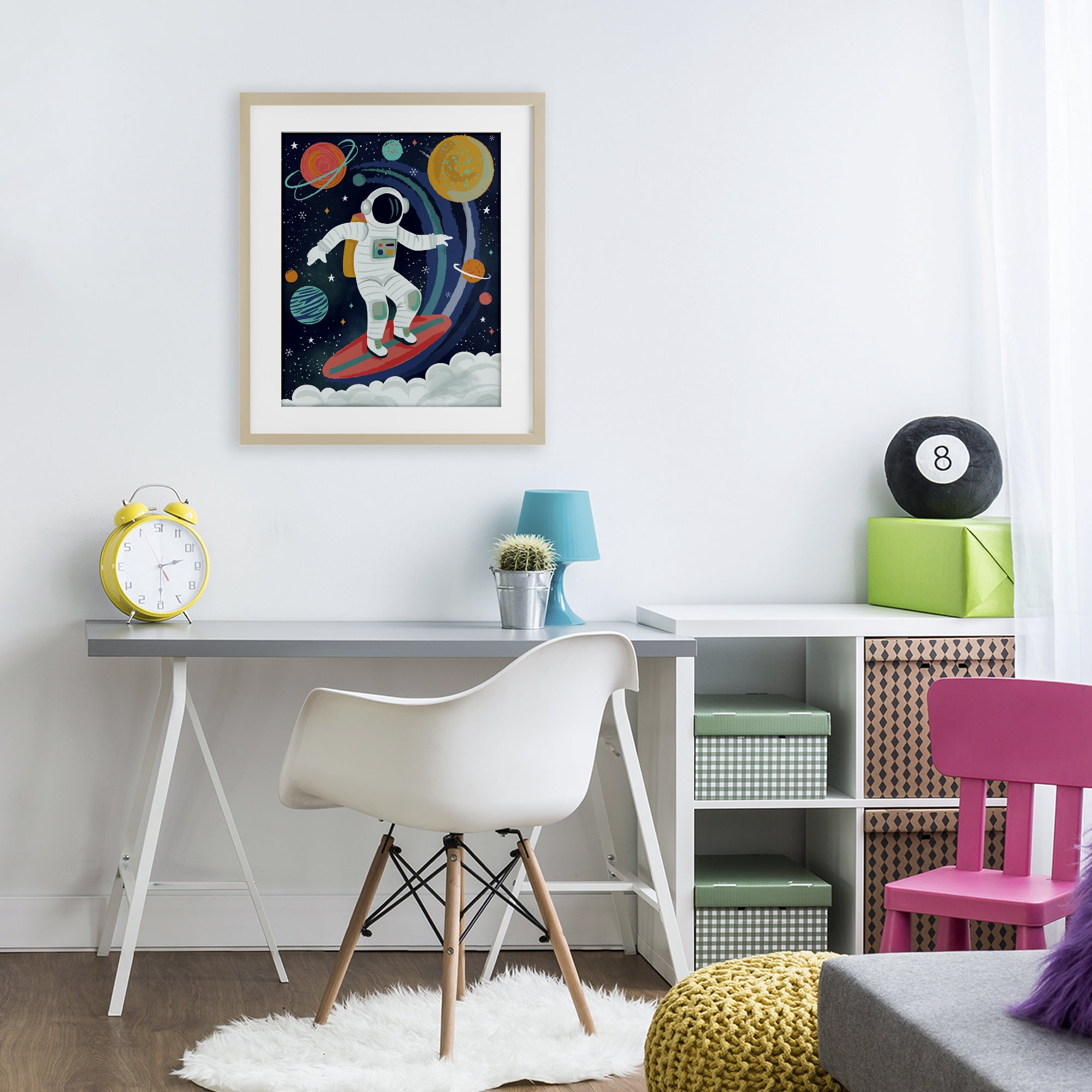 Stupell Industries Surfing Astronaut Beyond Space Birch Framed Print Under Glass, design by Lisa Perry Whitebutton