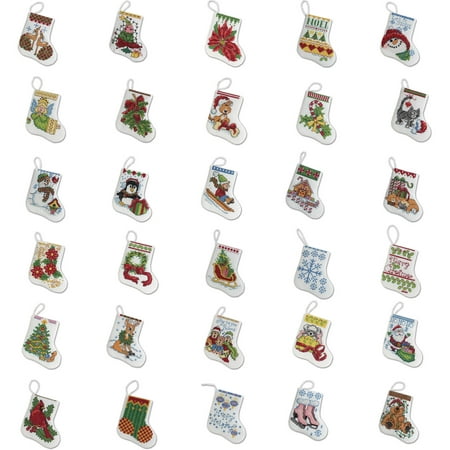 Bucilla Counted Cross Stitch Ornament Kit by Plaid, More Tiny Stockings, Set of 30, each approx. 2 ½