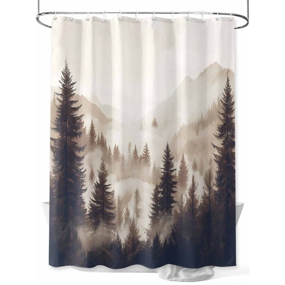 Fsddascl Black Forest Shower Curtain Set - Small 36" x 72" Washable Bathtub Curtain with 12 Hooks, Silhouettes Foggy Grey Pine Tree Cabin Waterproof Fabric Stall Shower Curtains for Bathroom/Bathtub