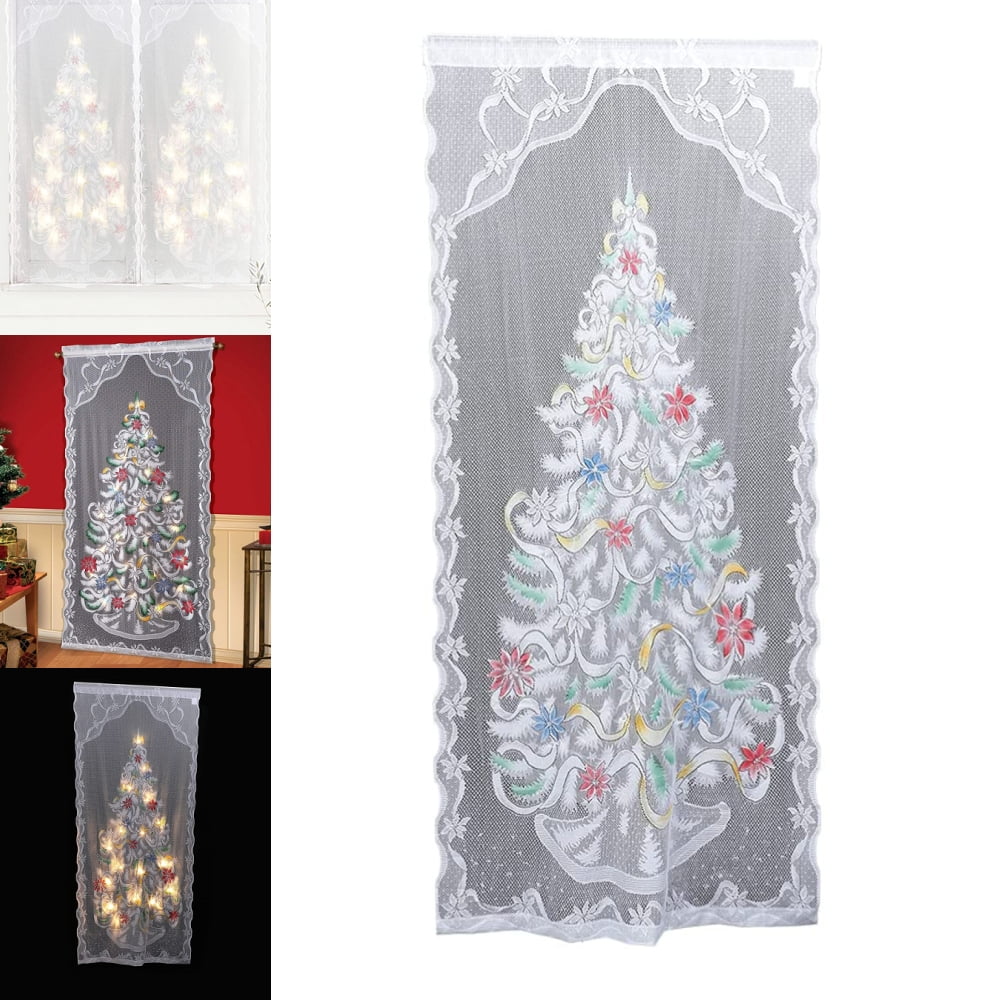 CUH Luxury With LED Light Curtains Xmas Bedroom Treatments Drapes Christmas Tree Lace Living Room Window Curtain