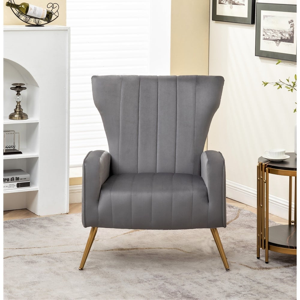 US Pride Furniture Kaleigh 27.56"W Velvet Sofa Chair with Metal Legs, Grey