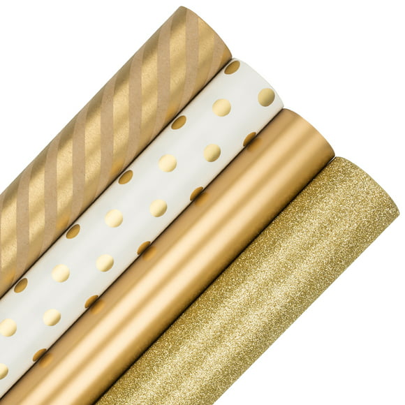 JAM Paper & Envelope Wrapping Paper, 86.5 Sq Ft Total, Everything Gold Gift Wrap Set, 4/Pack