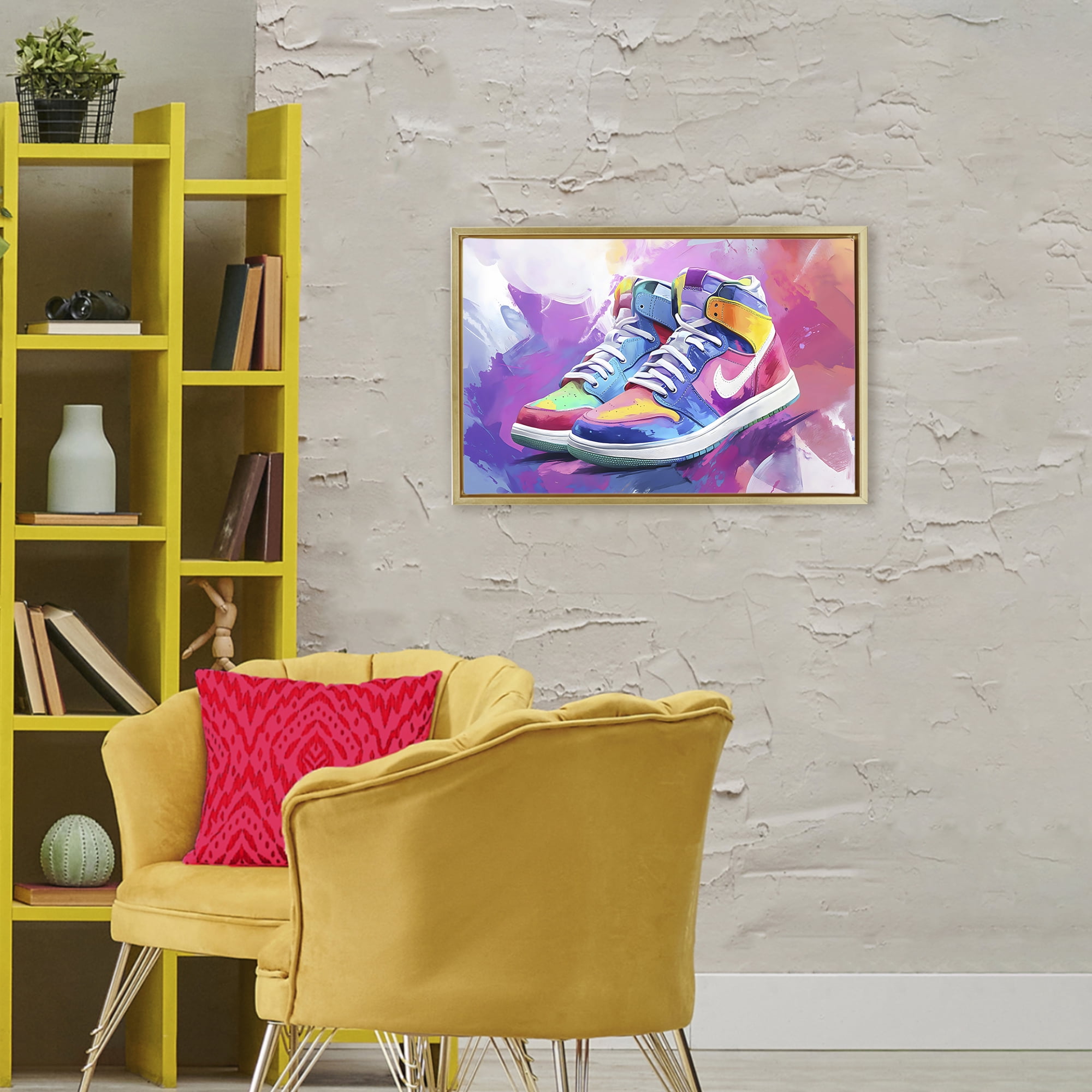 Stupell Industries Stylish Vintage Sneakers Gold Framed Floater Canvas Wall Art, design by Creative Studio