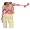 thumbnail image 3 of Cardigan Transparent pour Femmes Imprimé Floral Orange Col Plongeant Haut Court à Nouer, 3 of 9