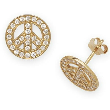 Curata 14k Yellow Gold Cubic Zirconia Peace Sign Earrings Curata 14k Yellow Gold Cubic Zirconia Peace Sign Earrings
