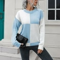 thumbnail image 5 of Hinvhai Plus Size Sweater Tops On Seasonal Women's Clothing Design Checkerboard Plaid Sweater Autumn and Winter Long-sleeved European and American Knitted Sweaters Light Blue 8(M), 5 of 6