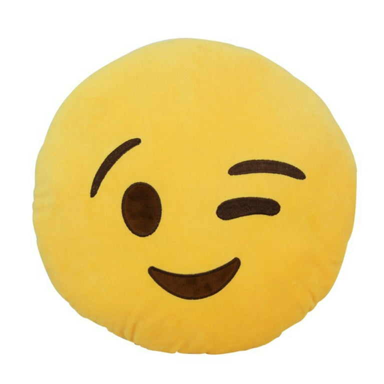 EMOTICON EMOJI SOFT YELLOW ROUND CUSHION PILLOW STUFFED PLUSH TOY FLUSHED 