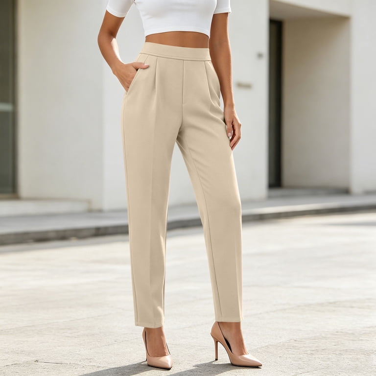 beige color dress pants JSheng Women Fashion Casual Solid High Waist Pocket Ladies Long Pants for Daily Wear A-Wine XXL Formal pants V-Neck Long Sleeves Backless size:FR 50 The wide leg design nav-560