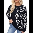 thumbnail image 2 of Suéter de Larga para Mujer, Suéter Informal de Otoño con Cuello Redondo, Jersey de Punto con Estampado de Leopardo, y Holgado. Negro M, 2 of 10