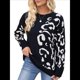 thumbnail image 2 of Suéter de Larga para Mujer, Suéter Informal de Otoño con Cuello Redondo, Jersey de Punto con Estampado de Leopardo, y Holgado. Negro M, 2 of 10
