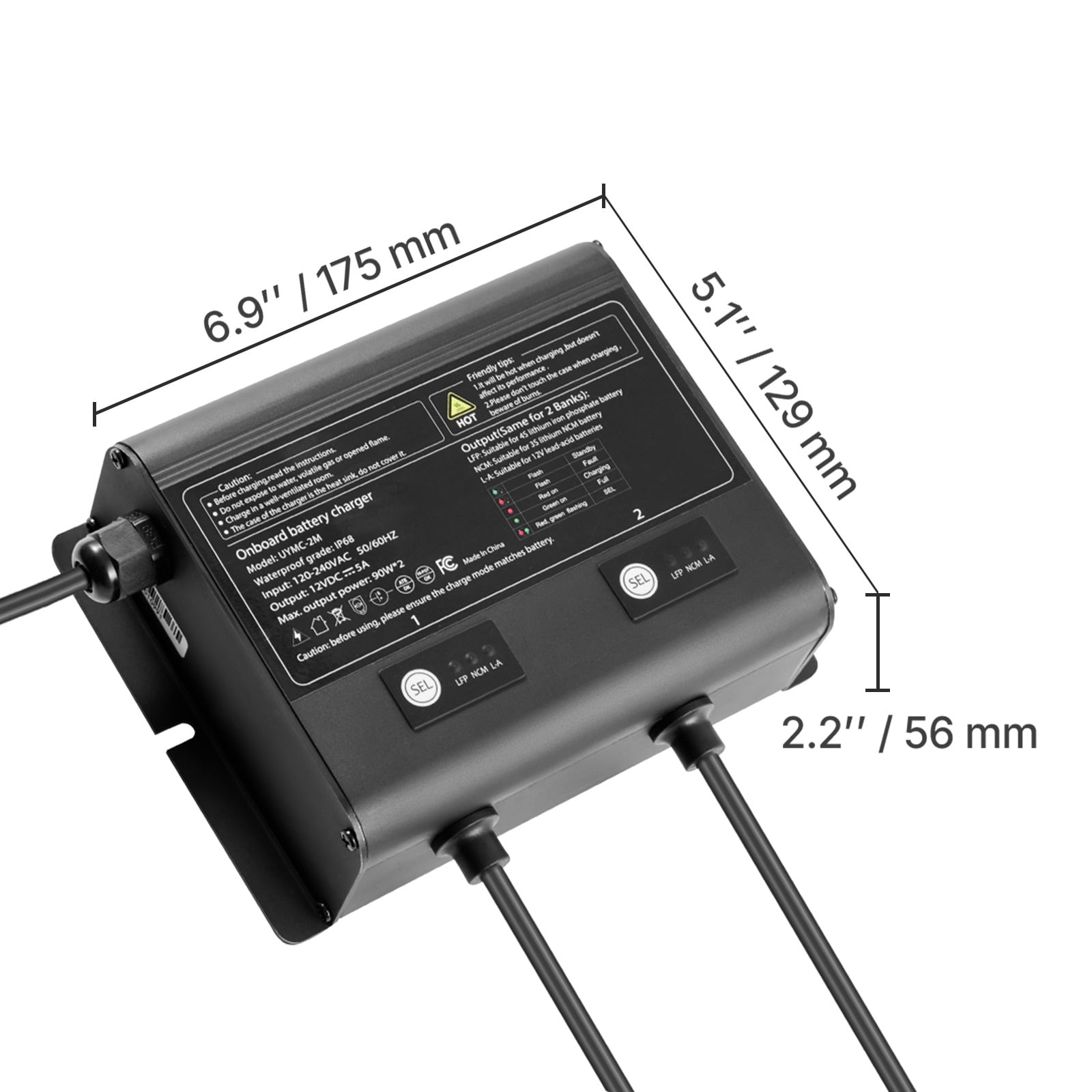 KFFKFF Marine Battery Charger, 2-Bank, 5A 12V Onboard Charger, IP68 Waterproof Smart Charger for Lithium-Ion (LiFePO4), NCM, Lead-Acid Batteries, Compatible with Boats, Yachts, RVs, and Trailers