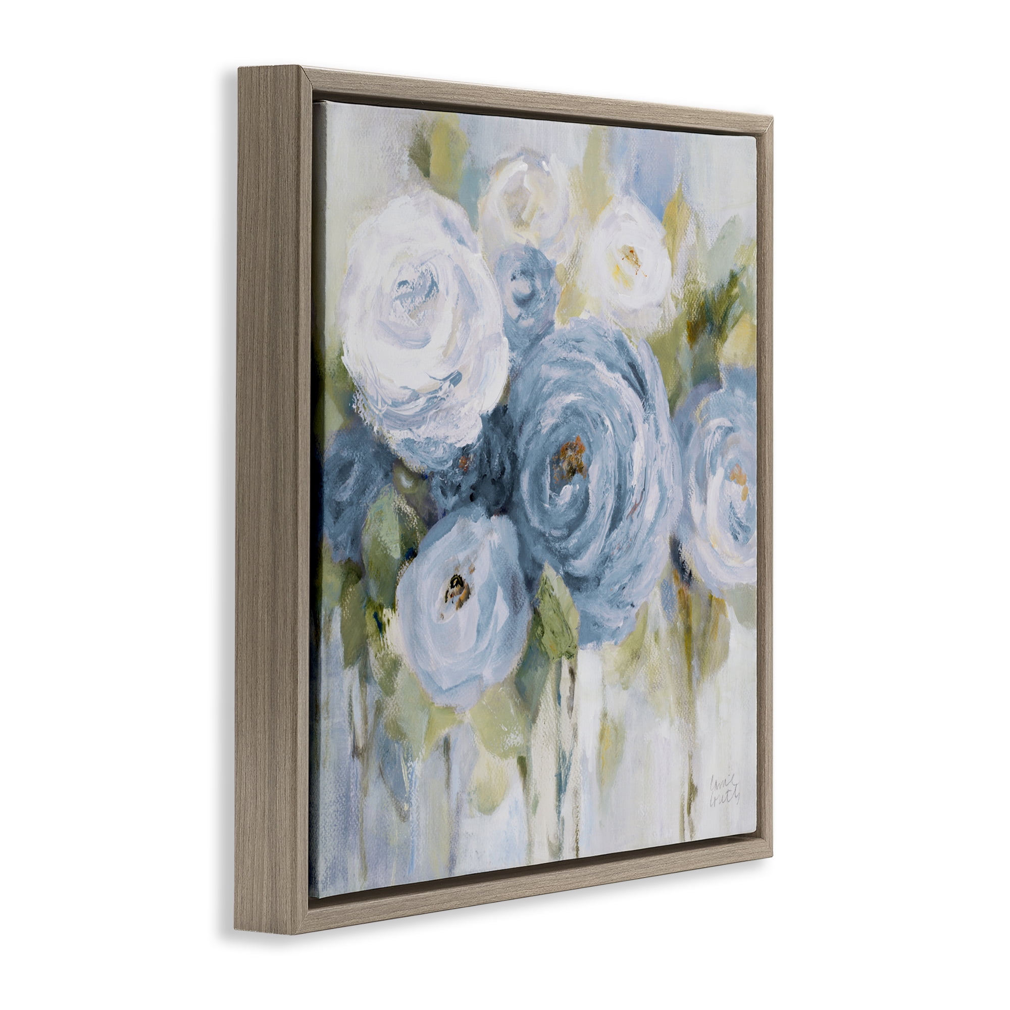 Stupell Industries Softly Blooming In Blues Brown Framed Floater Canvas Wall Art, design by Lanie Loreth
