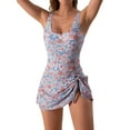 thumbnail image 2 of Women Summer Swimdress Swimsuits Floral Print Sleeveless U-Neck Hem Tie Knot Slim Bathing Suit, 2 of 8
