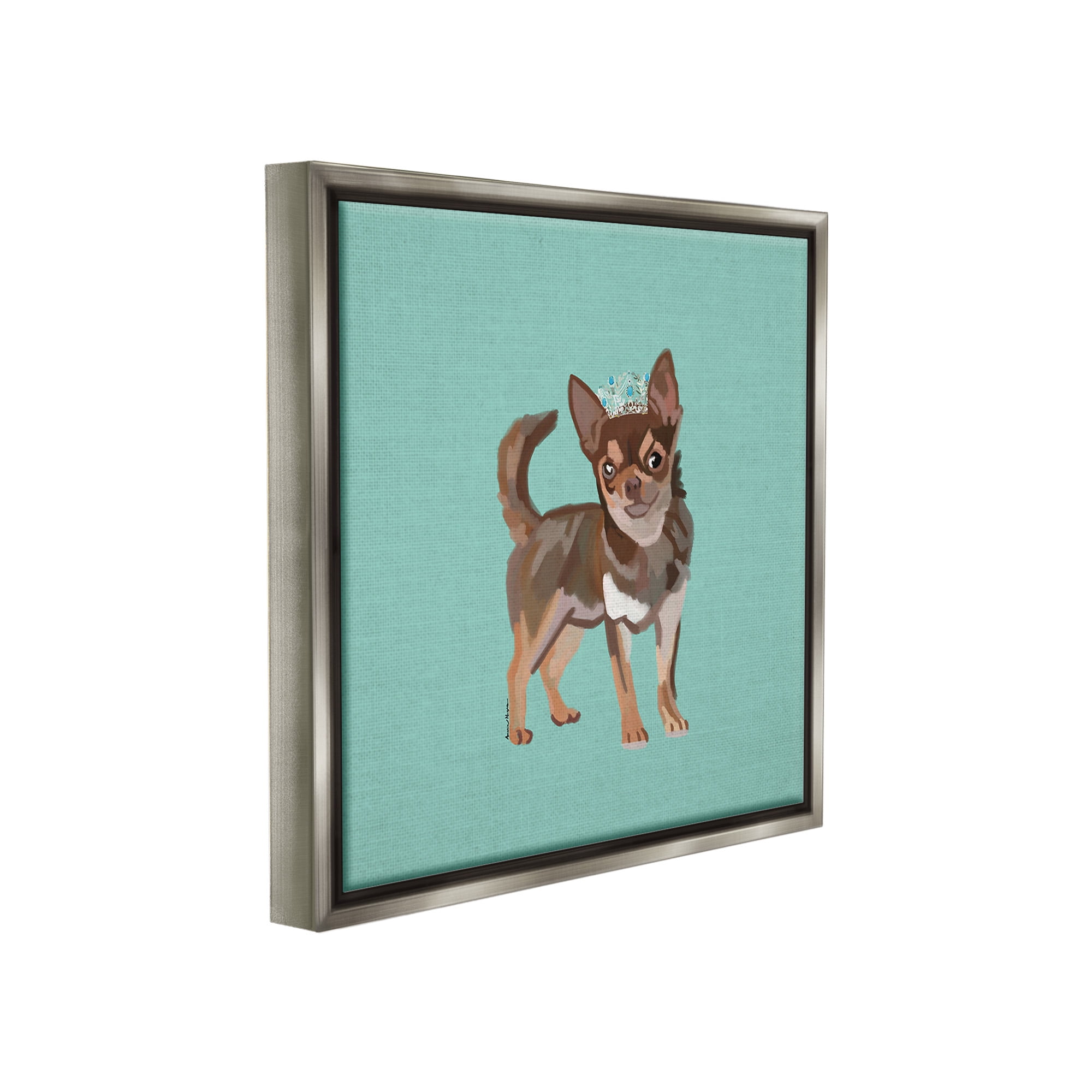 Stupell Industries Chihuahua with Crown Animals & Insects Painting Gray Floater Framed Canvas Art Print Wall Art, 18 x 18
