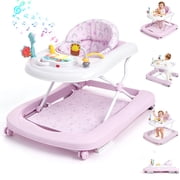 COLIKES Baby Walker for Girls 5 in 1, Foldable Baby Activity Walker Bouncer for 6-12 Months Infant with Wheels, Adjustable Height, Music Light, Pink