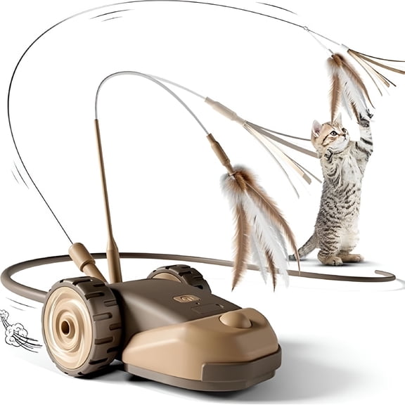 BESTSKY 2026 New New 3-In-1 Interactive Cat Toy-2-Speed Automatic Moving Mouse Cat Toys Self Play with 2Pcs Hanging Feather String Ribbon&Wiggly Silicone Mice Tail for Bored Indoor Adult Cats Kittens