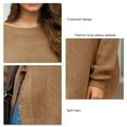 thumbnail image 4 of Suéter de punto para mujer, manga larga, dobladillo dividido, cuello redondo, dobladillo curvado, Top suelto de otoño para invierno, otoño, bronceado claro XL, 4 of 5
