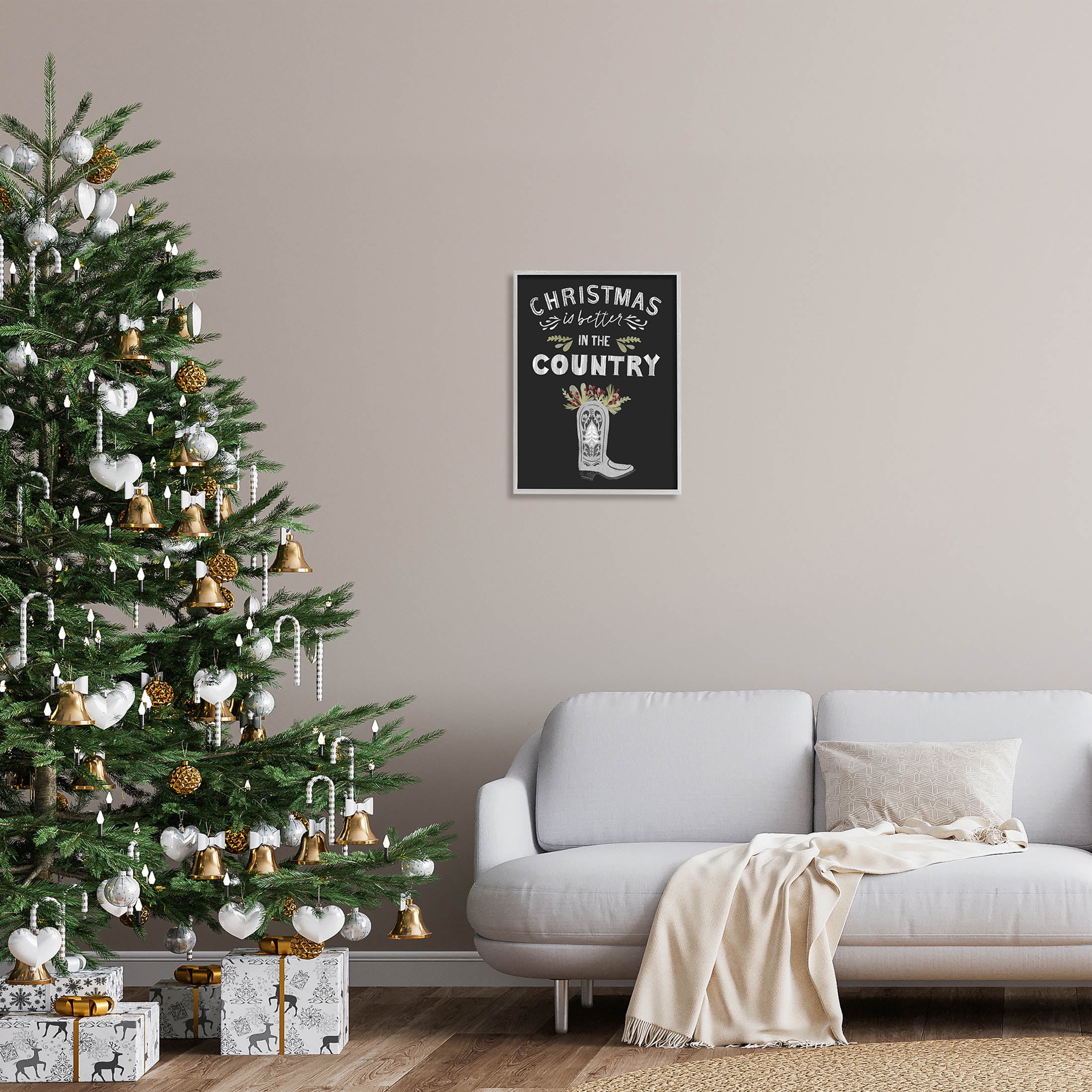 Christmas Better In Country Phrase Holiday Graphic Art Gray Framed Art Print Wall Art