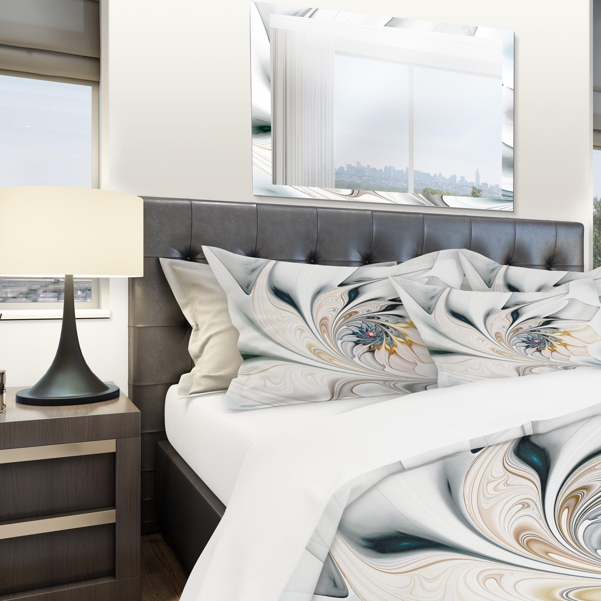 Designart 'White Stained Glass Floral Art' Modern & Contemporary Duvet Cover Set