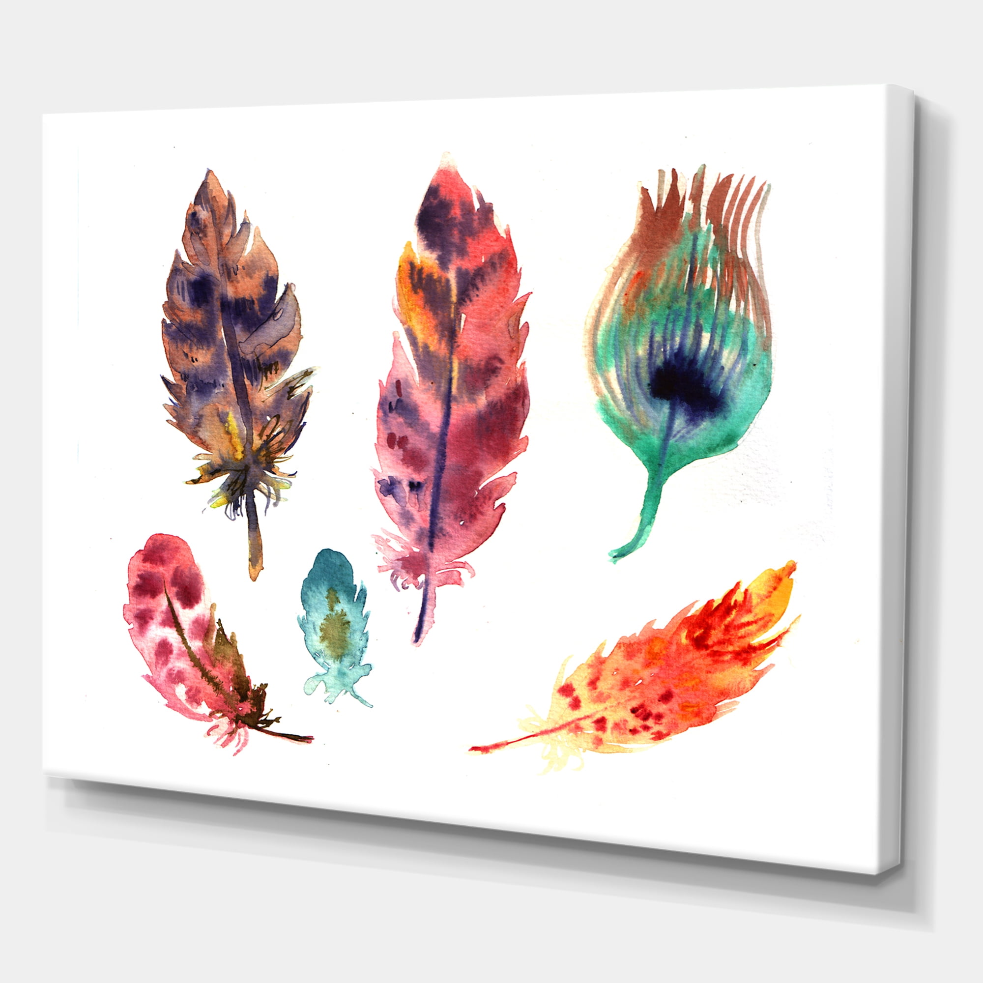 Designart ' Colourful Boho Art Feather Set II ' Bohemian & Eclectic Canvas Wall Art Print