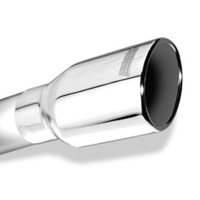 Borla Exhaust Tail Pipe Tip 20154 T-304 Stainless Steel; 2-1/4 Inch Inlet; 3 Inch Outlet; Round; Angle Cut; Rolled Edge; 4-3/4 Inch Length