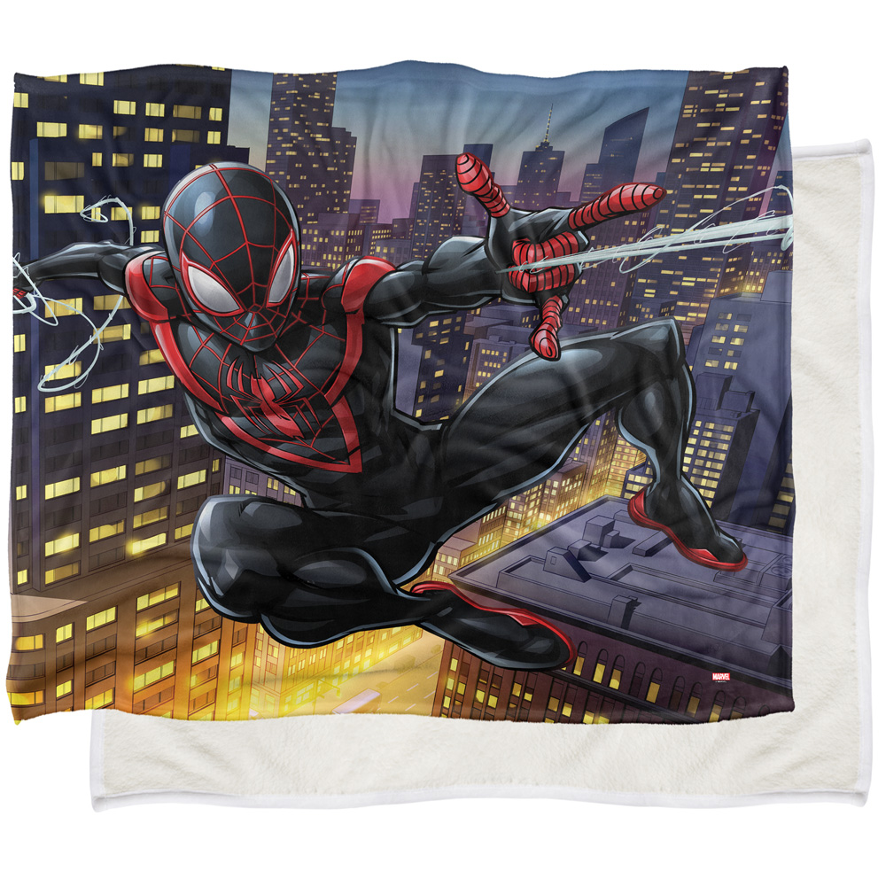 Spider Man Blanket, 50"x60", Miles Morales Silky Touch Sherpa Back