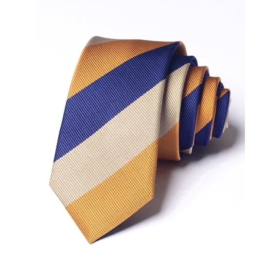 Yongchuantie 2.36" High-quality Men's Skinny Necktie Blue Yellow Beige Striped Pattern Business Banquet 6CM Slim Tie