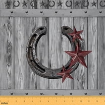 Homewish Retro Texas Star Fabric by the Yard 3 Yard,Rustic Farmhouse Horseshoe Sewing Fabric,Old Barn Door Room Decor Fabric by the Yard For Kids Boy,Super Cozy Room Decor