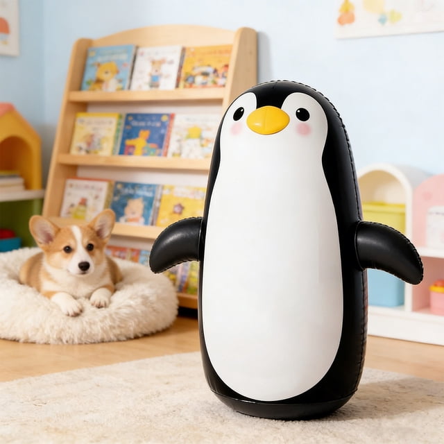 Vaso inflable con forma de pingüino, juguete antiestrés para niños y niñas, de plástico.