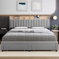 thumbnail image 1 of Bingirl Upholstered Queen Size Bed Frame with Storage Headboard, Drawers, Charging Station - Noise-Free, Easy Assembly, No Box Spring Needed, Light Grey, 1 of 6