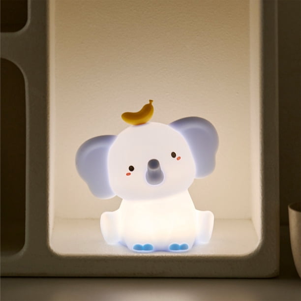 Luz nocturna de elefante | Lámpara de dormir de dormitorio de silicona • USB recargable • Control de toque regulable • Rosa, azul | Iluminación ambiental de mesilla para protección ocular | Batería
