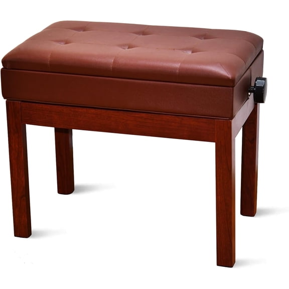 Piano Bench Adjustable with Storage, Brown Piano Bench Cushions Leather & Solid Wood,Music Bench, Piano Stool