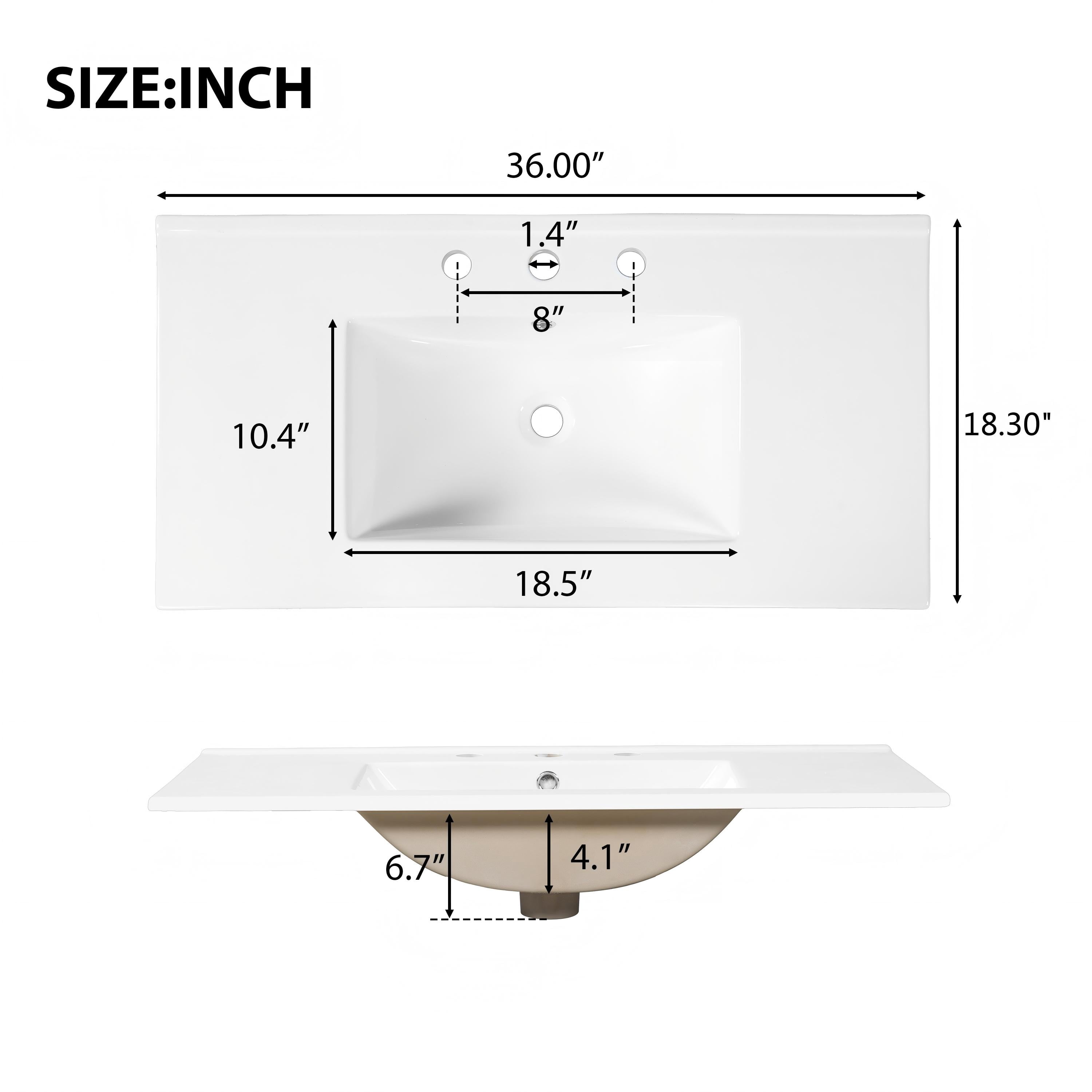Mintazer 36 Inch Fluted Bathroom Vanity with Ceramic Sink, Modern Single Sink Bath Cabinet with Soft Close Storage, Brown